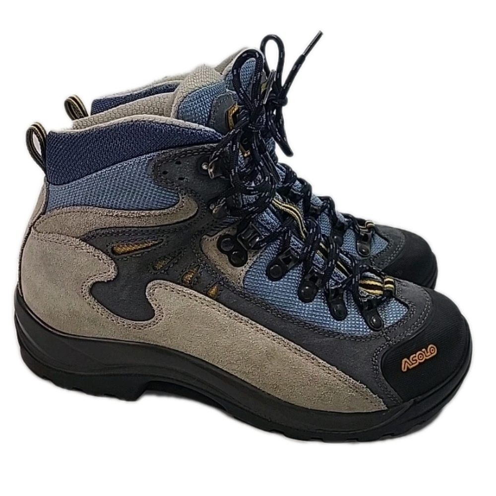 Asolo Fusion FSN 85 Leather Blue Tan Hiking Boots Women